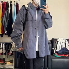 高品质条纹衬衫复古大码长袖衬衫外套C2210-P45【特价】，男装衬衫，电商A007