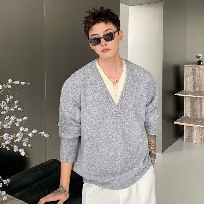 JY582-P59美式假两件复古设计感长袖毛衣男女新款针织衫网图,男装针织衫/毛衣,星座1501-3