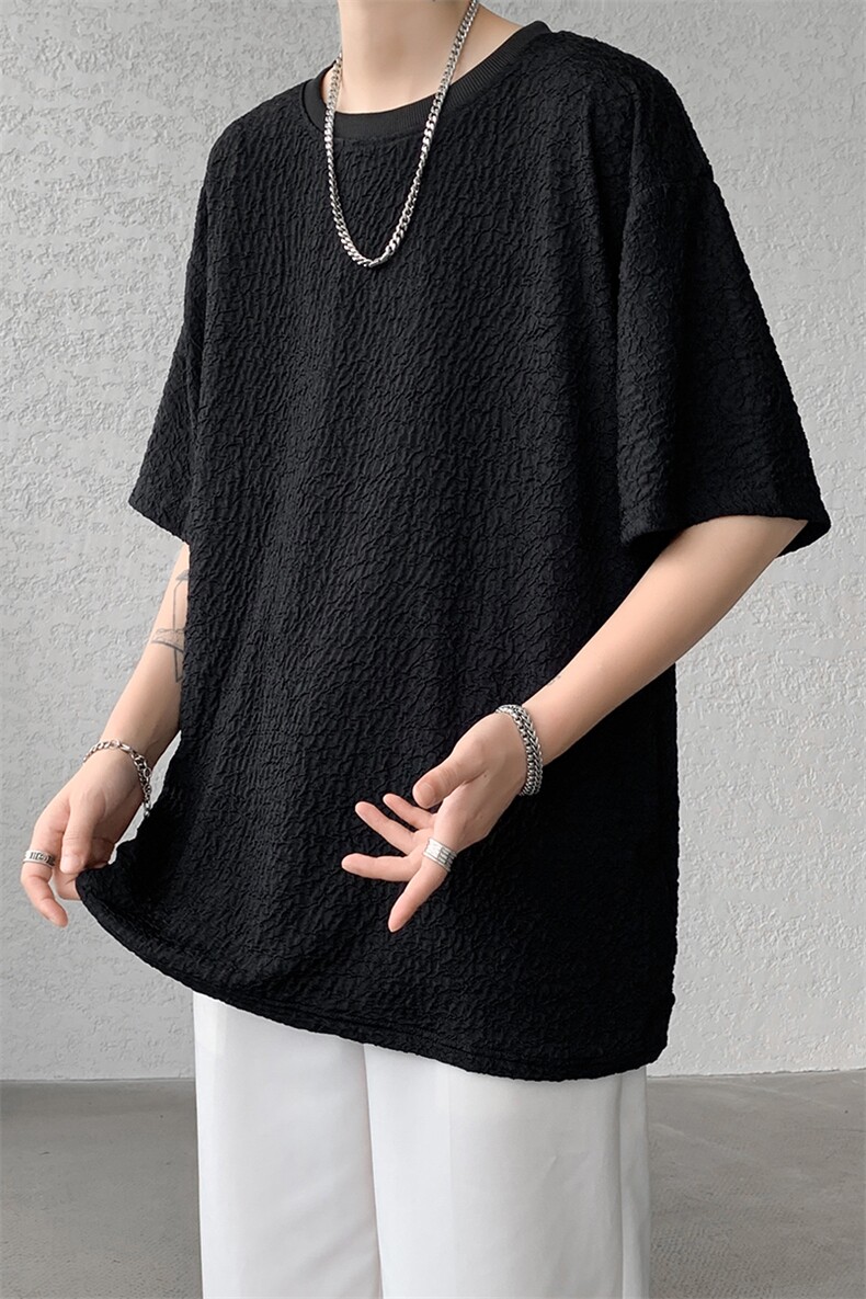 8XL-M特大码短T恤泡泡袖肌理感冰丝短袖衬衫上衣五分袖DX322P25,男装T恤,电商D206-1