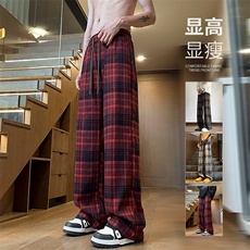 春季新款Q2486-TP4068港风格子裤潮牌休闲显高拖地长裤男女，男装休闲裤，电商A102
