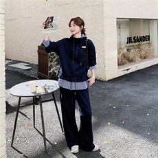慵懒风假两件连帽卫衣女2025秋季新款休闲运动松弛感阔腿裤两件套，女装套装/套裙，2C326