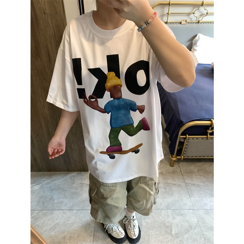 网图有货美式卡通人物OK印花短袖T恤男女情侣宽松上衣A584-P25,男装T恤,星座1505