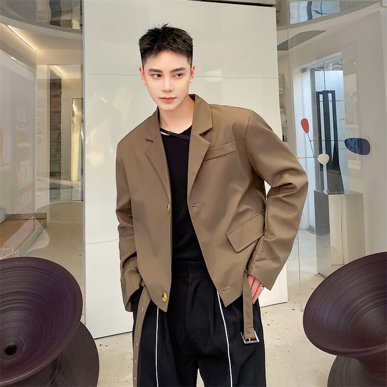 韩版复古短款男西服夹克外套休闲宽松廓形ins潮流上衣200-P130,男装夹克,电商A345