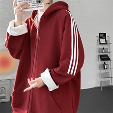 8XL-M秋冬美式运动三条杠条纹开衫卫衣连帽特大码宽松JK5206/P65，男装卫衣，电商B238