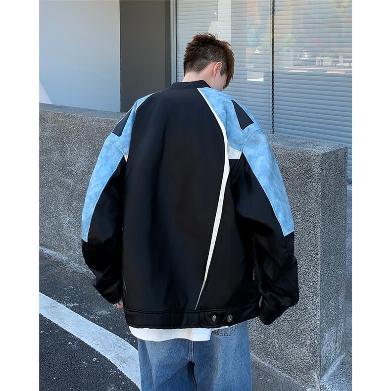 秋冬美式vintage赛车服男皮夹克设计感痞帅机车PU皮外套,男装夹克,星座506A