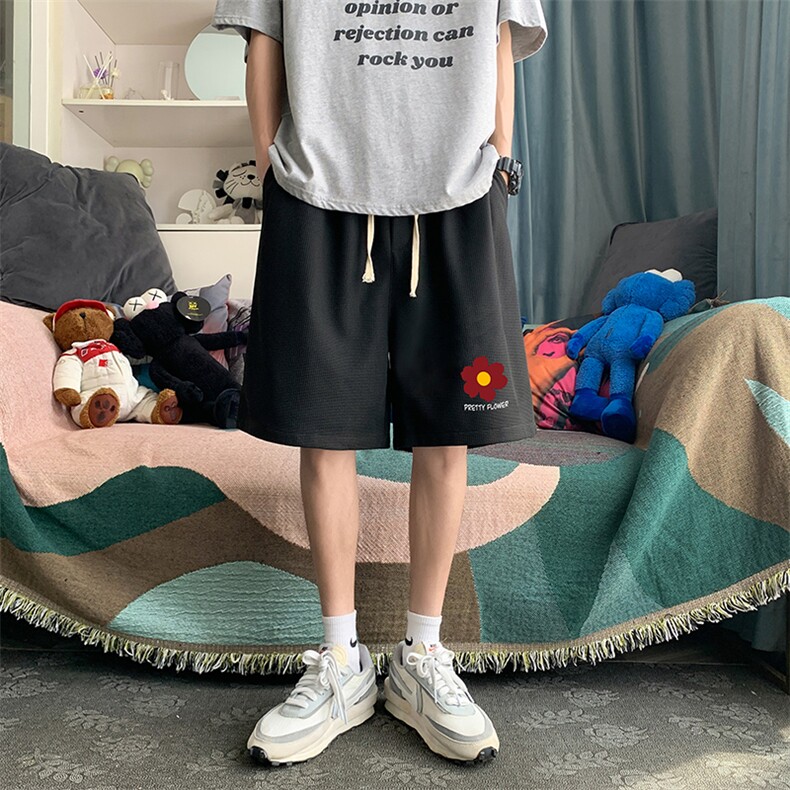 HD74257-P22华夫格短裤男大码宽松五分裤男直筒中裤,男装休闲裤,电商A040