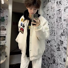 网红同款美式街头徽章字母刺绣棒球服外套男女宽松加厚高街夹克，男装夹克，四季星座505