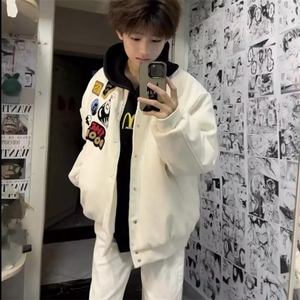 网红同款美式街头徽章字母刺绣棒球服外套男女宽松加厚高街夹克图片
