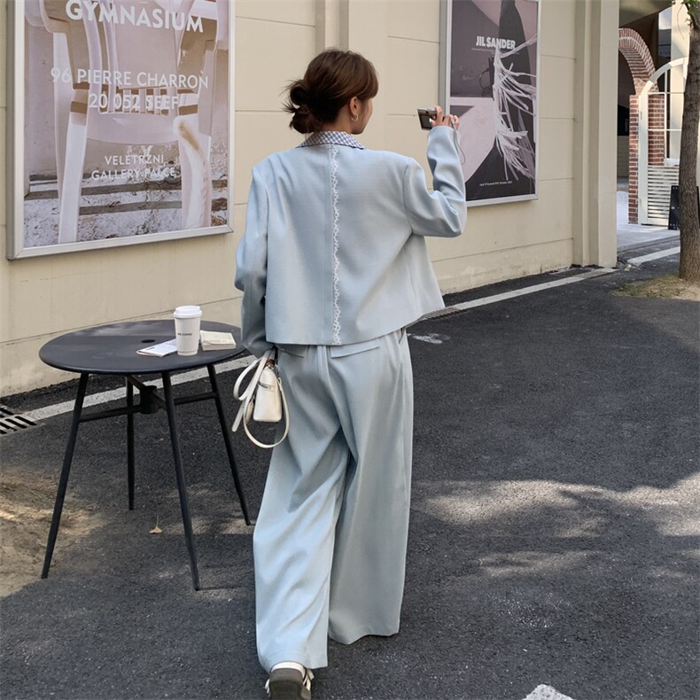 26春新款现-浅蓝温柔风拼接格子西装套装2628-P180K288,女装套装/套裙,2B190