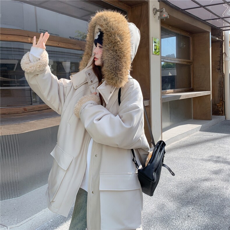 现货新款加厚羊羔毛内胆派克服带毛领25133P235K348,女装短外套,2D035