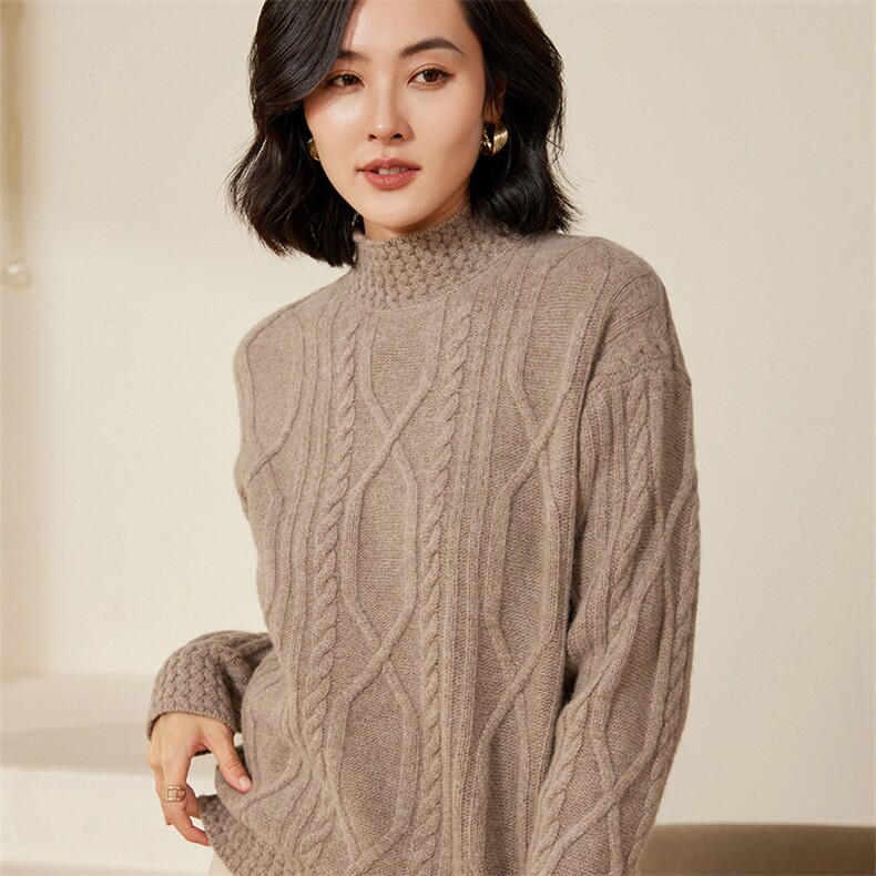 时尚百搭女士高领毛衣羊毛针织衫温暖舒适,女装羊毛衫,北娇羊绒