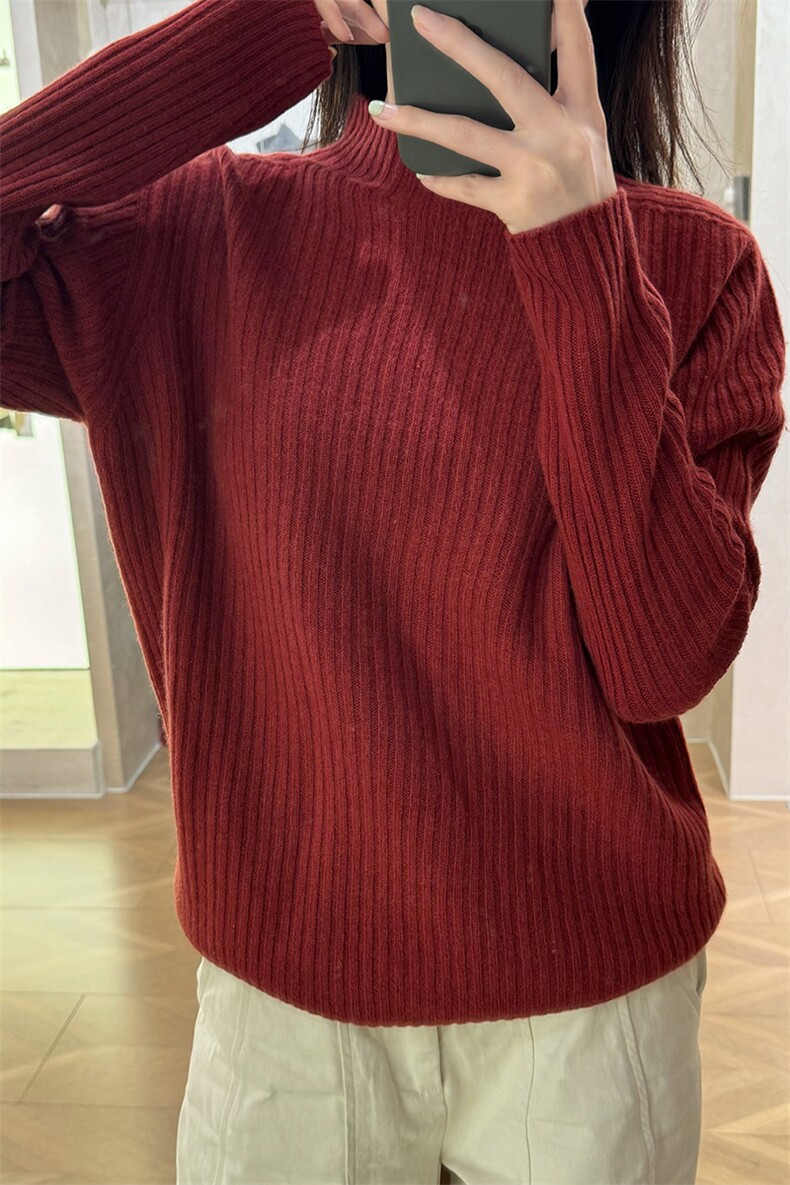 一线成衣坑条半高领女士,女装羊毛衫,朝思羊绒