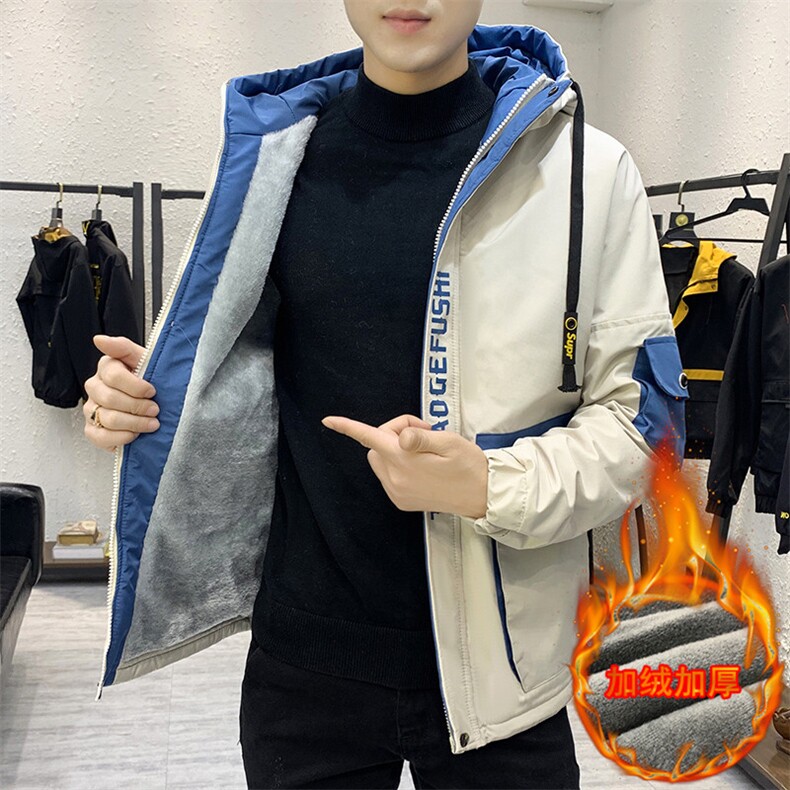 秋冬新款棉服男加绒加厚夹克风衣保暖外套工装棉衣黑860加绒,男装夹克,星座1207