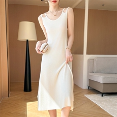 夏季新款气质优雅时尚百搭女士双带修身显瘦连衣裙，女装连衣裙，北娇羊绒