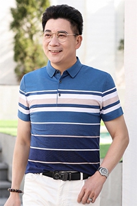 2023夏季新款男士短袖T恤polo衫中年商务休闲男装薄款翻领上衣男图片