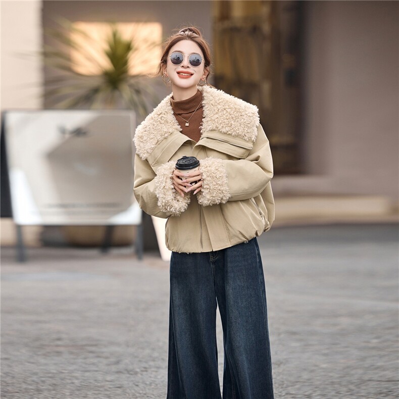 冬季新款女装2025年时尚气质休闲加厚羊羔毛外套,女装派克服,涵墨