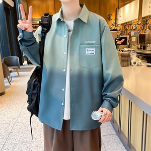 渐变色衬衫男长袖夏季翻领宽松休闲上衣男士衬衣春秋外套 C9682图片