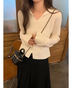 新款针织开衫女V领宽松显瘦长袖叠穿上衣图片