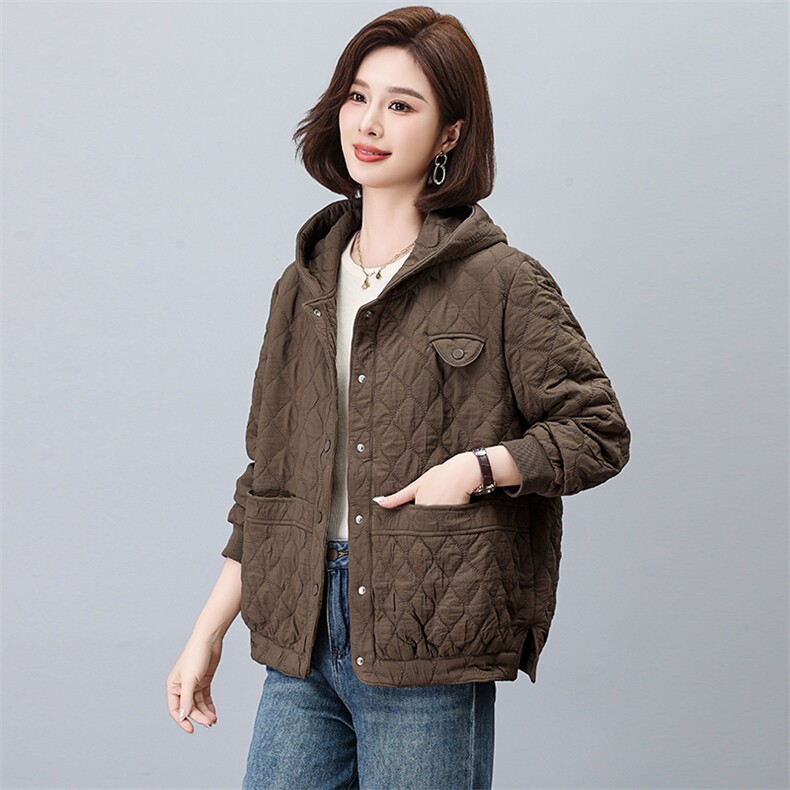 夹棉外套女2025新款春季短裤连帽加厚上衣,女装棉衣/棉服,忆绮罗