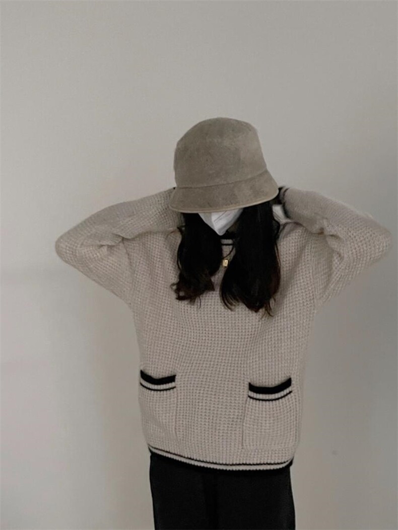 秋冬新款韩版浣熊毛口袋毛衣，女装针织衫/毛衣，HJ