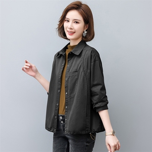 休闲大码宽松纯棉短外套女2025春秋季新款中老年妈妈夹克开衫上衣图片
