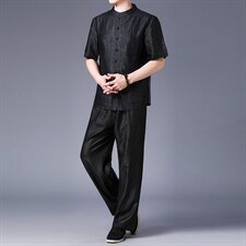 唐装中年男士2023夏季新款冰丝薄款风短袖休闲两件套潮，男装休闲套装，电商B212（原钱塘6029）