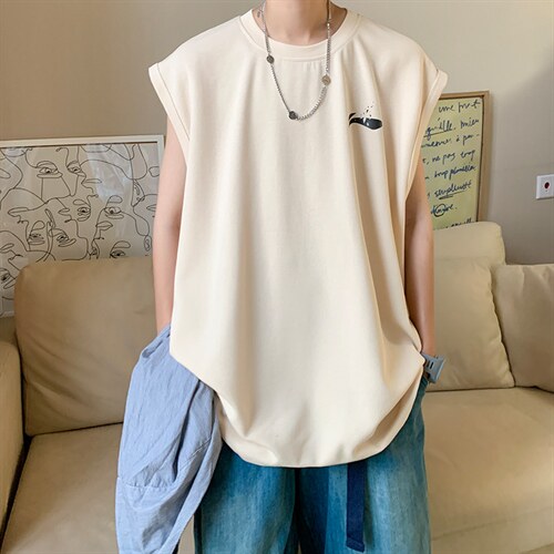 抖音供货、180克现货全棉印花背心宽松无袖T恤D223A-BX2124-P20,男装背心/马甲,电商019-1
