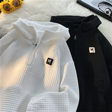 XZ213-HFG17-P60控88港风大码美式中性重磅华夫格套头连帽卫衣，男装卫衣，星座213