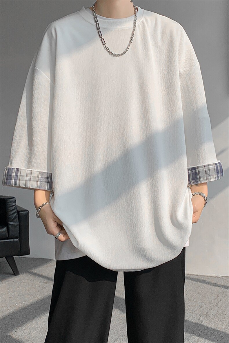 8XL-M特大码短袖男夏季高品质冰丝五分袖拼色宽松大码T恤DX308P38,男装T恤,电商D206-1