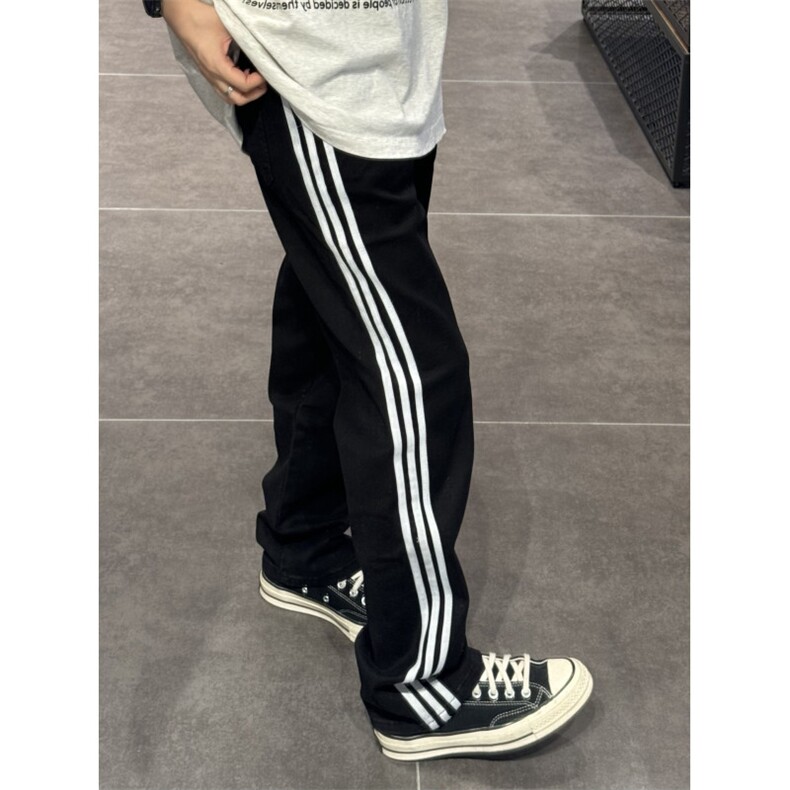 【网图】三条杠条纹运动裤美式高街hiphop裤子宽松直筒WK01LL-P48,女装休闲裤,星座1007（原301D）