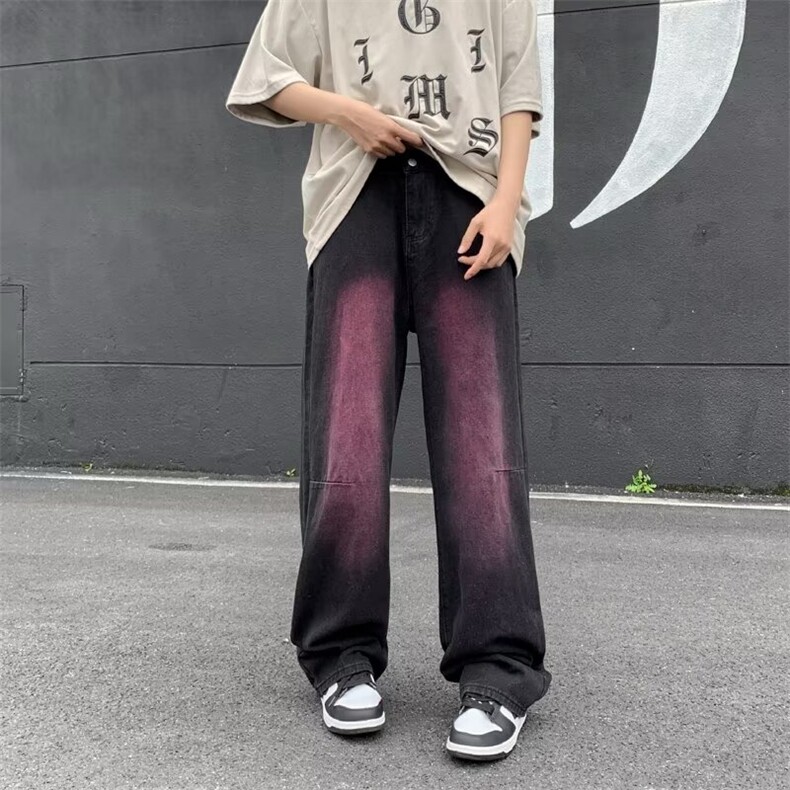 阔腿牛仔裤男女春秋冬大码梨型身材胖妹妹穿搭炸街裤子N1093,男装牛仔裤,星座1116A-1（原606A）