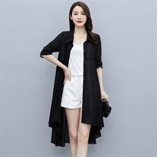 雪纺开衫长袖宽松大码披肩燕尾外搭防晒衣女修身空调衫上衣外套，女装蕾丝衫/雪纺衫，秀美人生