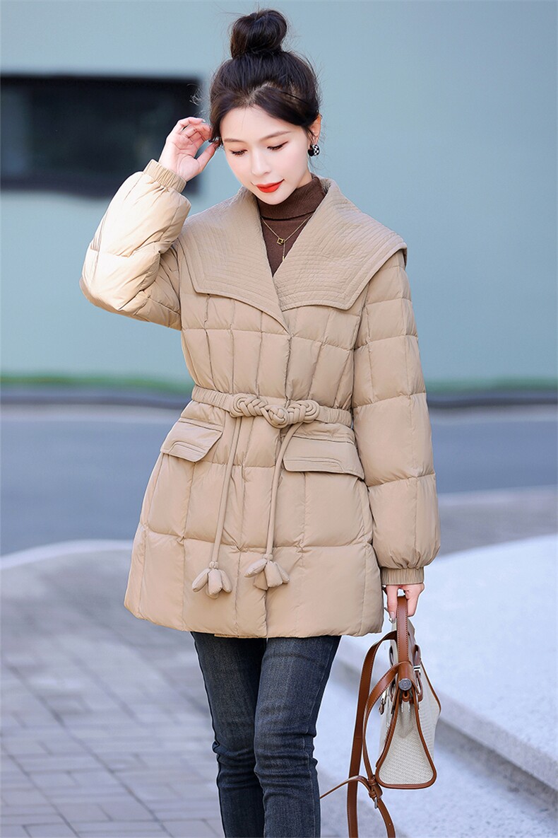 羽绒服2025新款冬季小香风时尚大翻领盘扣小个子白鸭绒外套,女装羽绒服,仟媚宠