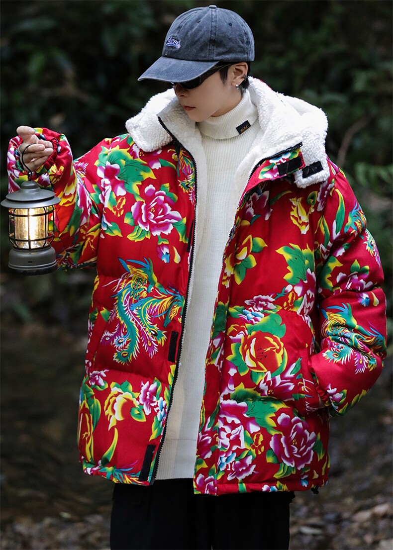 A1情侣装东北大花羊羔毛棉衣保暖防寒风汉服团队服可脱卸帽,男装棉衣,星座115A(原星座507）