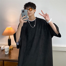 wassupcandy重磅短袖t恤男夏季美式潮牌麂皮绒体恤宽松大码半袖，男装T恤，星座604