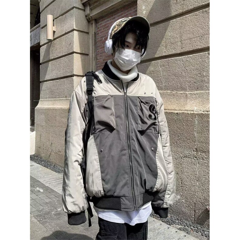 潮牌秋春秋美式复古飞行夹克休闲贴标设计棒球服工装外套男潮,男装夹克,星座506A