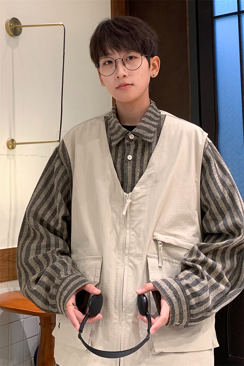 8XL-M特大码衬衫男假两件拼接衬衫新中式坎肩马甲外穿CS508TP68,男装衬衫,电商D206-1
