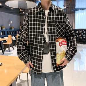 秋季新款外穿长袖衬衫男  港风百搭休闲格子衬衣外套CS24/图片