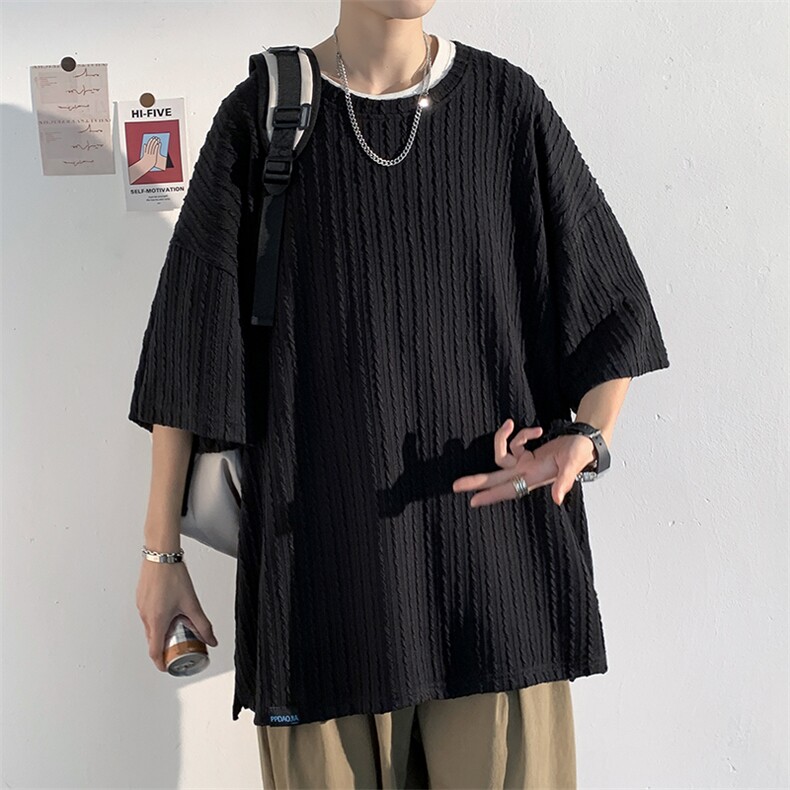 2023夏款男设计感花竖条纹圆领半袖休闲大码短袖T袖T21621-P40,男装T恤,电商A001