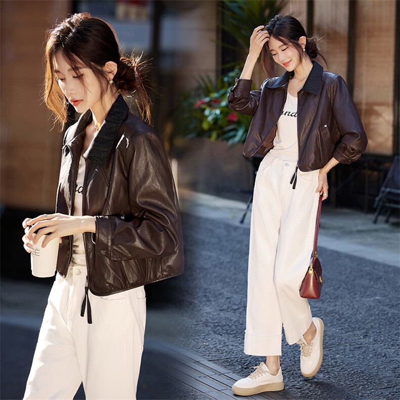 甜酷炸街气质感休闲皮衣外套女2025秋季新款独特设计机车服皮夹克,女装皮衣,安之芮娜
