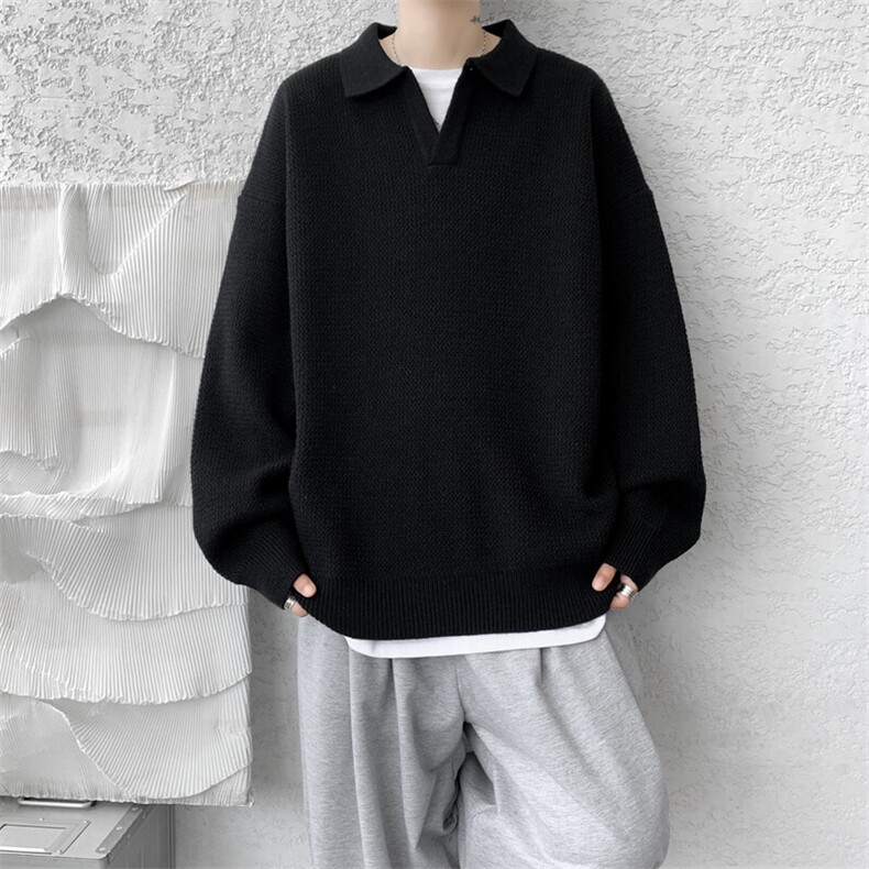8XL-M翻领毛衣大码轻熟风复古纯色休闲上衣针织打底衫MY1510/P68,男装针织衫/毛衣,电商B238