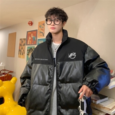 港风23新款冬季时尚百搭宽松PU皮棉服外套MY6401P115控158，男装棉衣，电商A268A