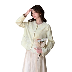 上亮片麻料重工外套春季中国甜美宽松单件短款圆领单排扣2025，女装短外套，浙宝208A