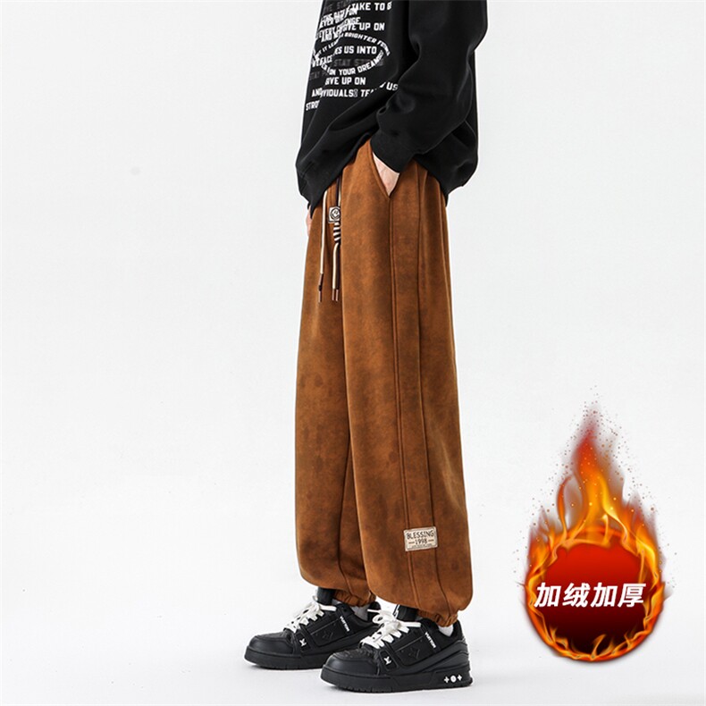8XL-M痞帅脏脏束脚休闲卫裤男秋冬加绒加厚大码裤子KZ022特价P40,男装休闲裤,电商B312