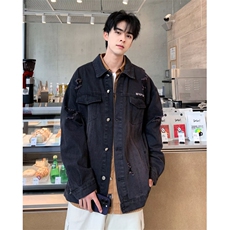 牛仔外套男生冬季美式复古高街痞帅夹克破洞秋冬款衣服JJ02，男装夹克，星座1116A-1（原606A）