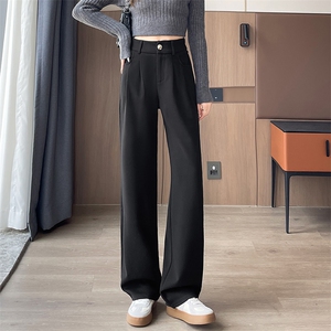 毛呢裤子阔腿裤女秋冬小个子大码直筒窄版高腰西装拖地长裤图片