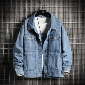 JK829-p70 M-5X网格ins牛仔夹克绣花破洞大码男日系CITYBOY图片