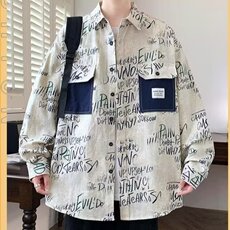 衬衫领外套男潮牌宽松工装上衣休闲男装衬衣休闲百搭H542P34，男装衬衫，星座1112-1