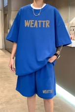 ！2025夏季新款男士华夫格短袖套装学生一套HTZ96P50，男装T恤，电商B220
