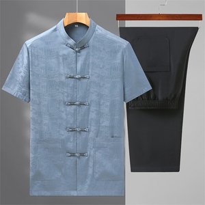 风男士套装衣服短袖唐装汉服夏季暗花纹两件套t恤CM228-P105图片